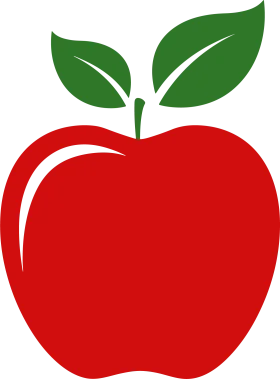 Classic Red Apple Clipart with Glossy Surface and Fresh Green Leaves