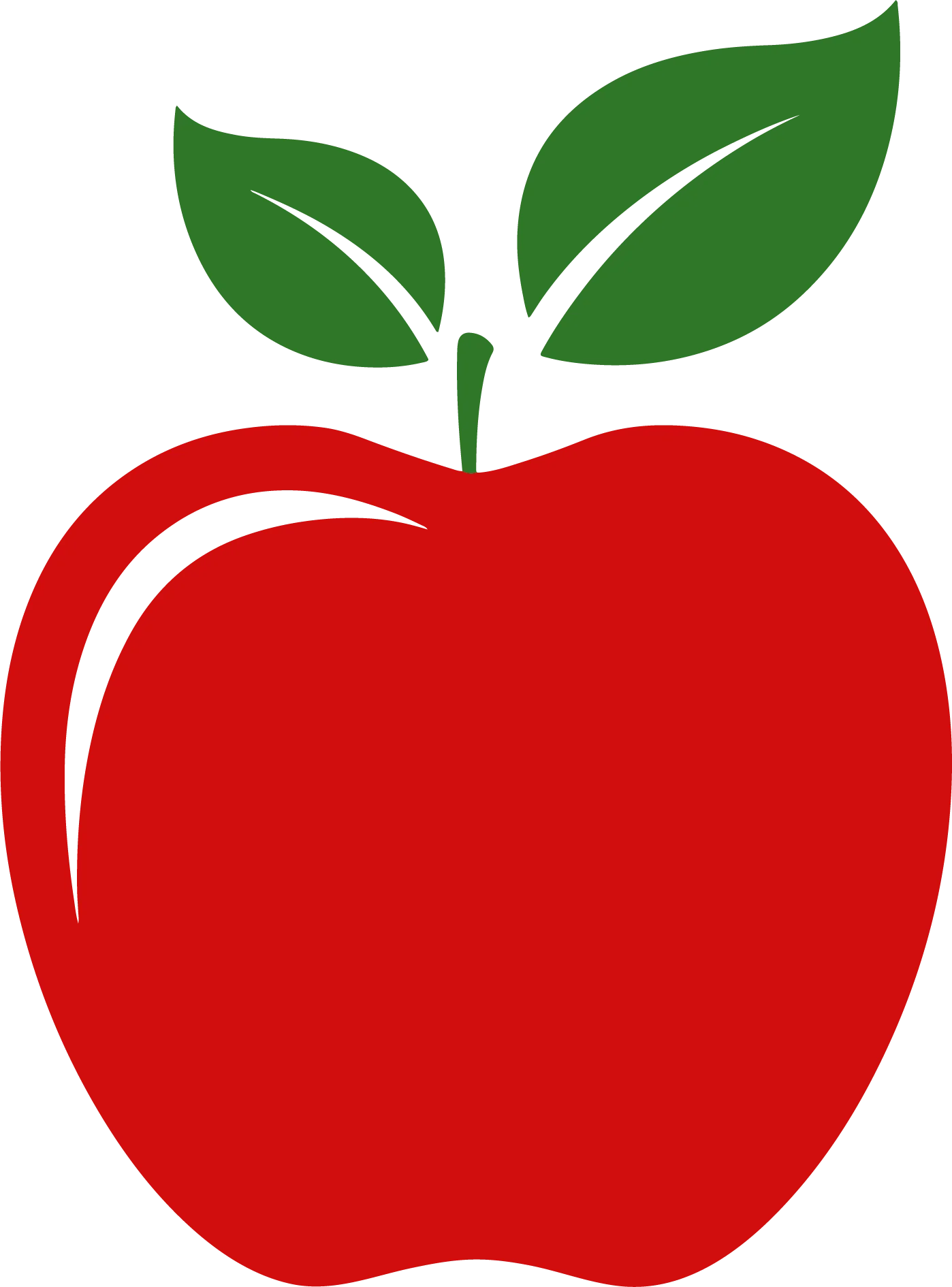 Classic Red Apple Clipart with Glossy Surface and Fresh Green Leaves