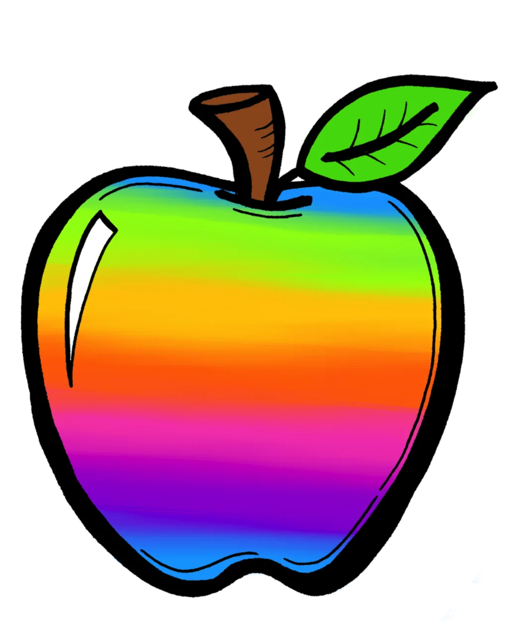 Colorful Rainbow Apple Clipart Illustration with Glossy Gradient Effect