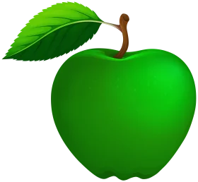 Emerald Green Apple Clipart with Realistic Leaf and Smooth Glossy Surface