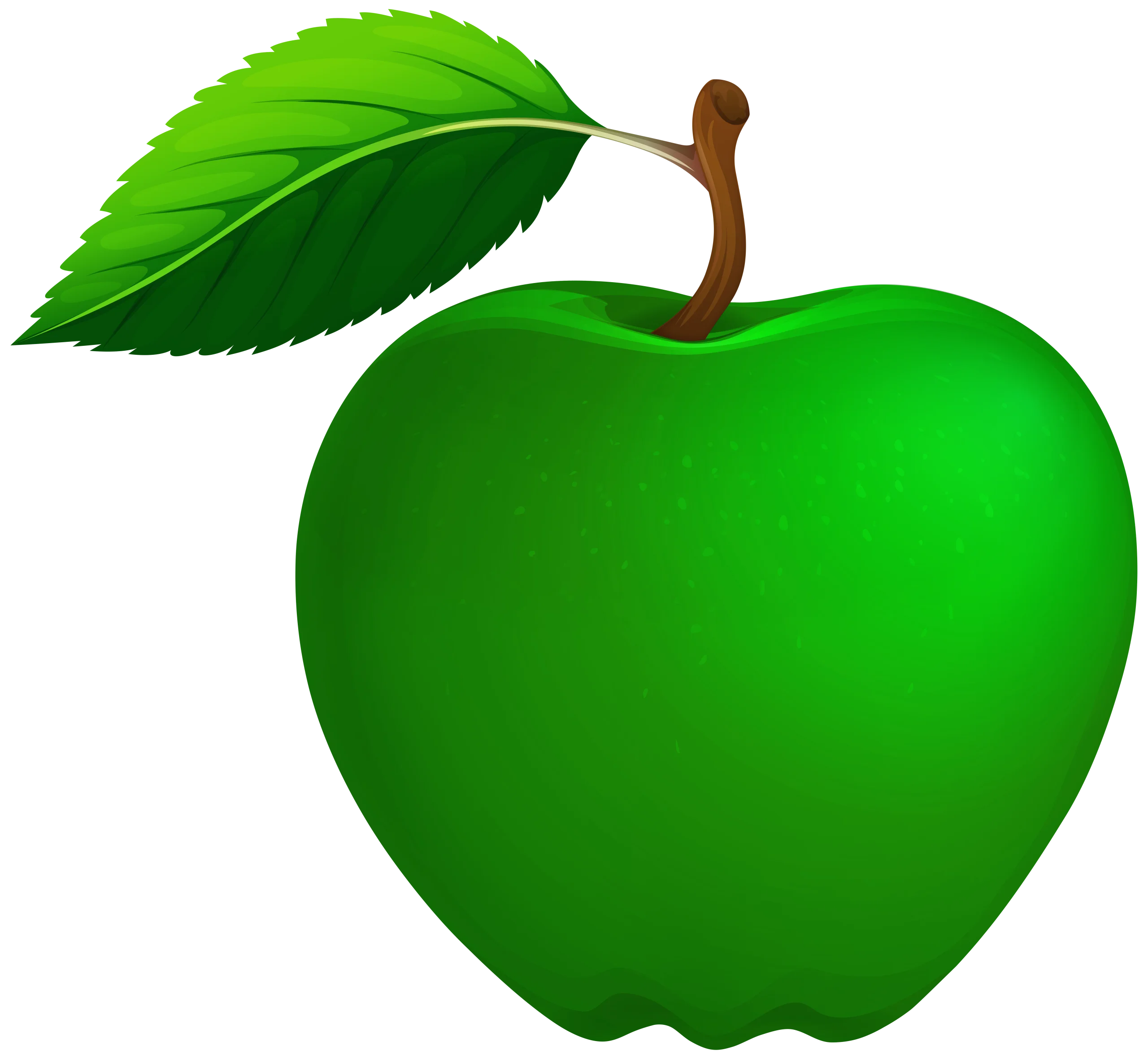 Emerald Green Apple Clipart with Realistic Leaf and Smooth Glossy Surface