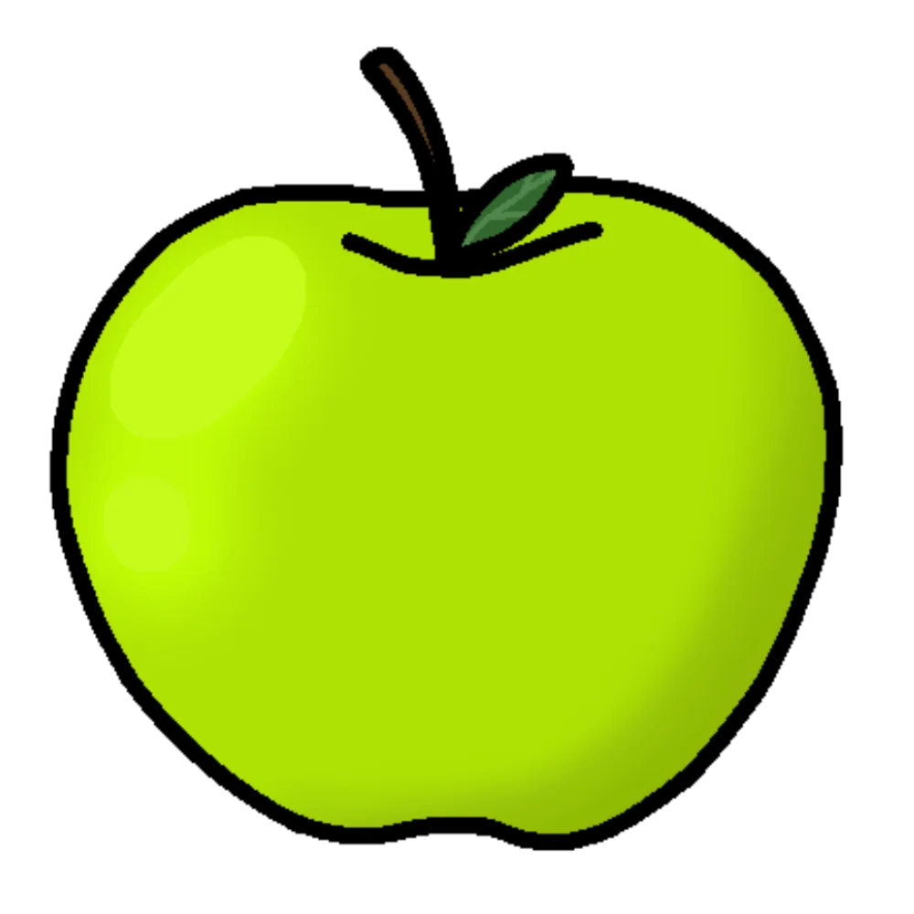 Fresh Green Glossy Apple Clipart Illustration with Smooth Contours
