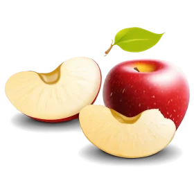Fresh Red Apple Clipart Illustration with Sliced Segments and Green Leaf