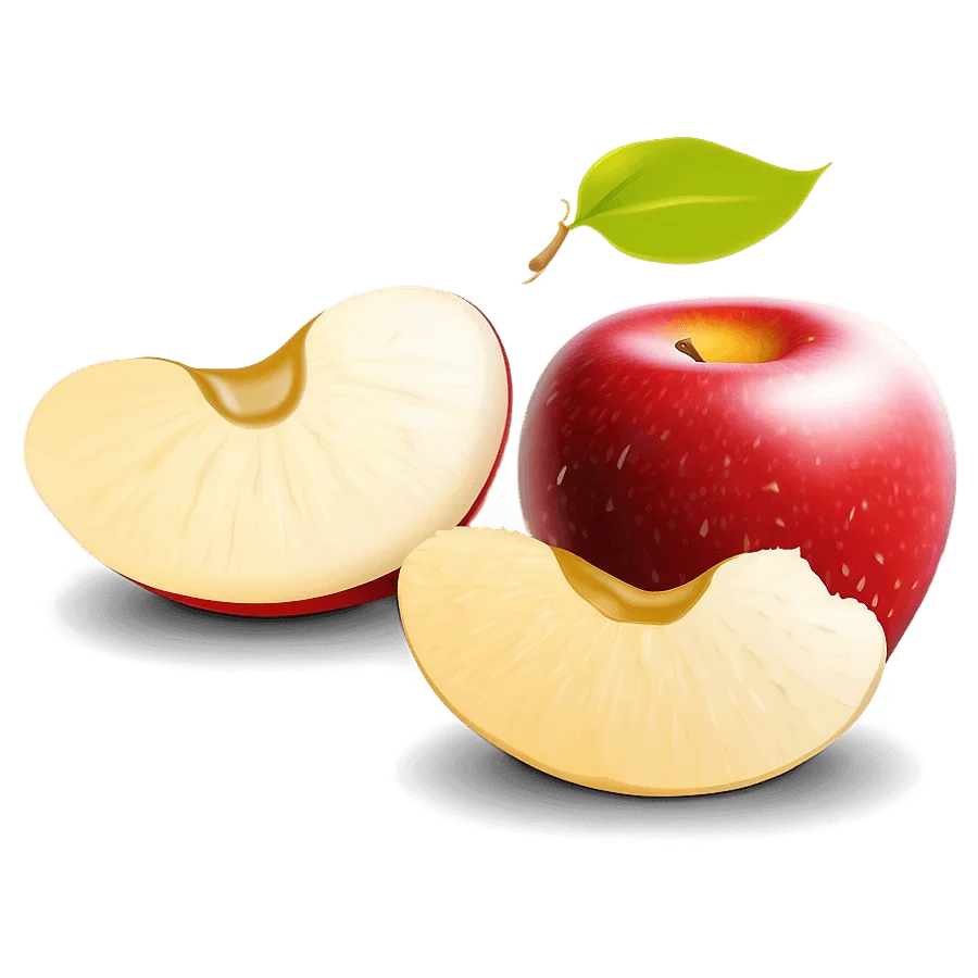 Fresh Red Apple Clipart Illustration with Sliced Segments and Green Leaf