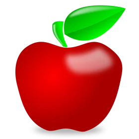 Glossy Red Apple Clipart with Bright Green Leaf - Fresh and Stylized Design