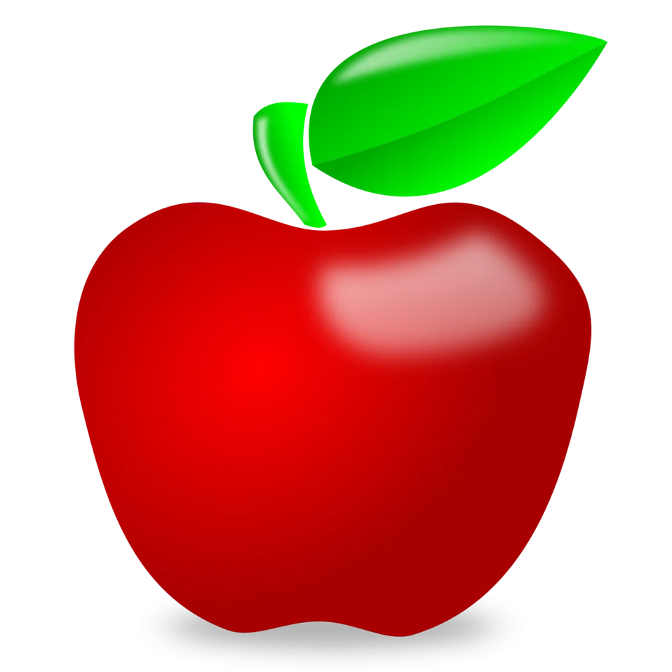 Glossy Red Apple Clipart with Bright Green Leaf - Fresh and Stylized Design