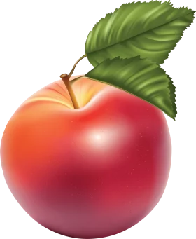 Luscious Red Apple Clipart with Fresh Green Leaves: A Realistic Illustration