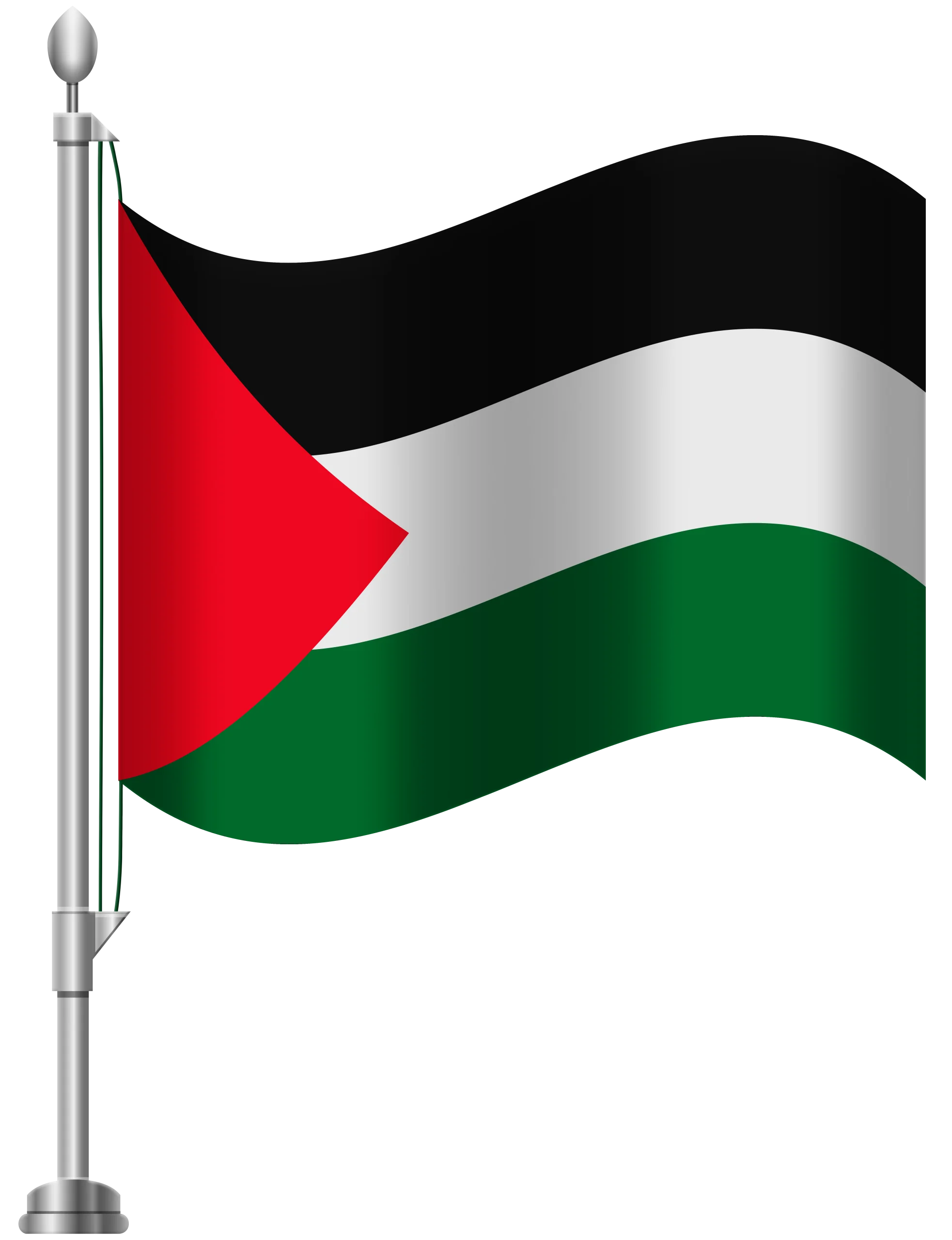 Official Palestinian National Flag Waving Clipart Design with Metallic Pole