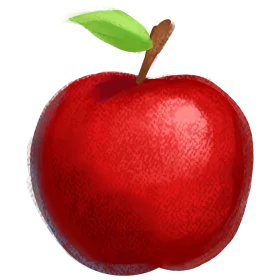 Radiant Red Apple Clipart: A Glossy, Tempting Fruit with Verdant Leaf