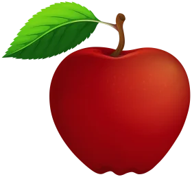 Realistic Red Apple Clipart with Glossy Leaf and Smooth Curved Contours