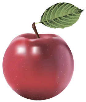 Realistic Red Apple Clipart with Glossy Surface and Attached Green Leaf