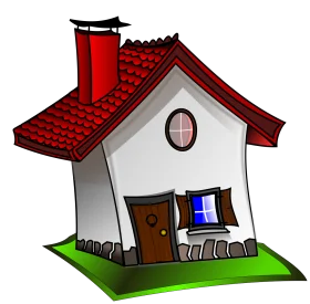 Charming Cartoon House Clipart with Whimsical Red Roof and Cozy Details