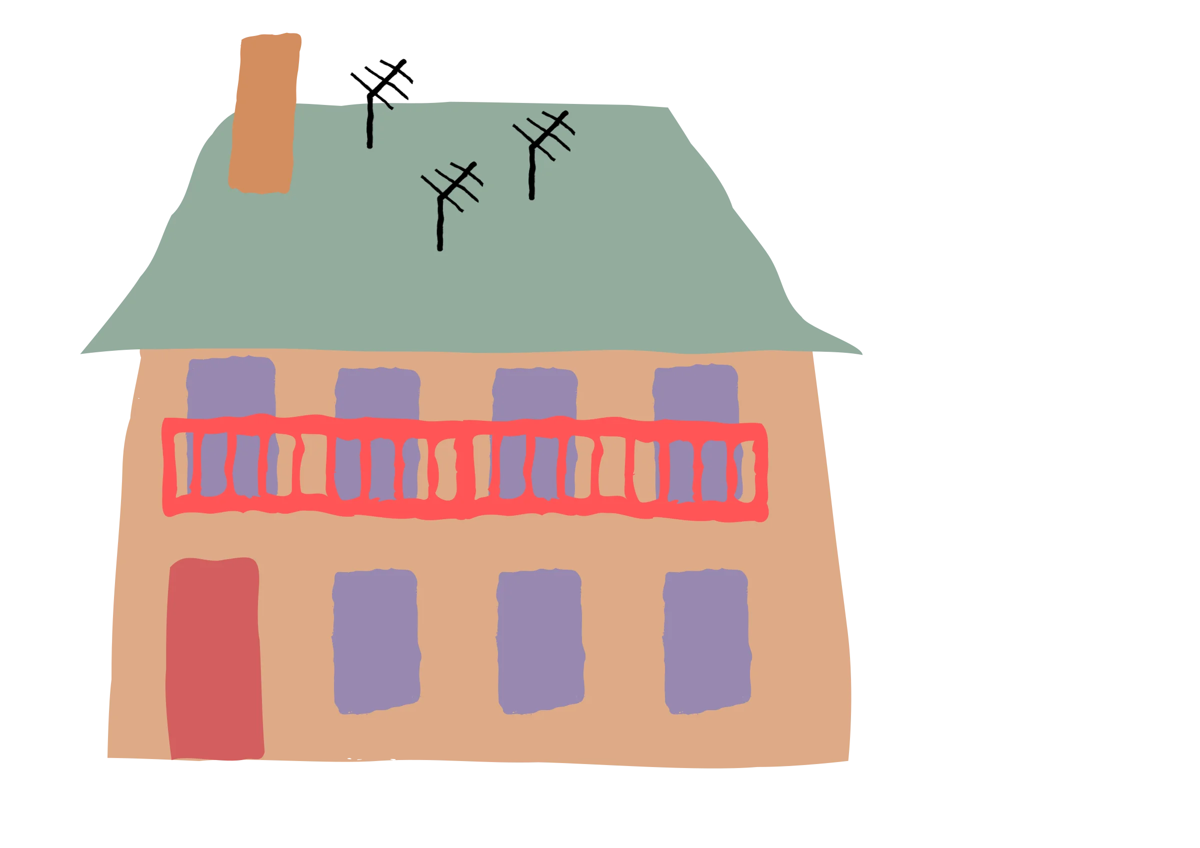 Charming Simple Hand-Drawn Residential Clipart with Whimsical Color Palette
