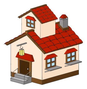 Charming Suburban Two-Story House Clipart with Rustic Red Roof Design