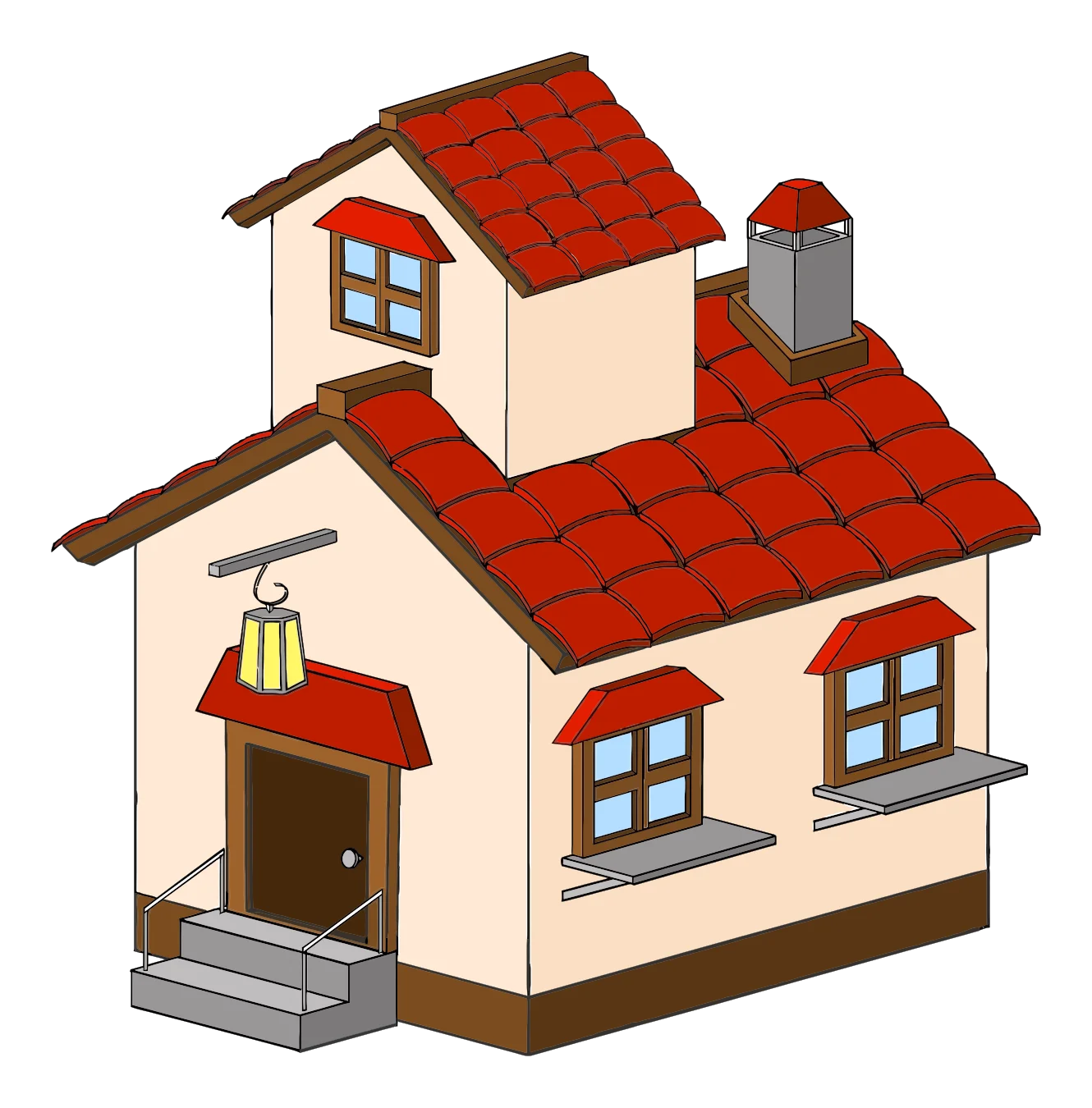 Charming Suburban Two-Story House Clipart with Rustic Red Roof Design