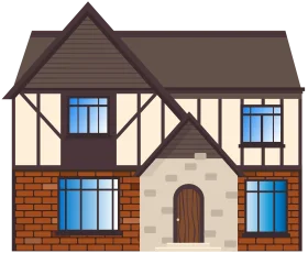 Charming Tudor-Style Half-Timbered House Architectural Clipart Design