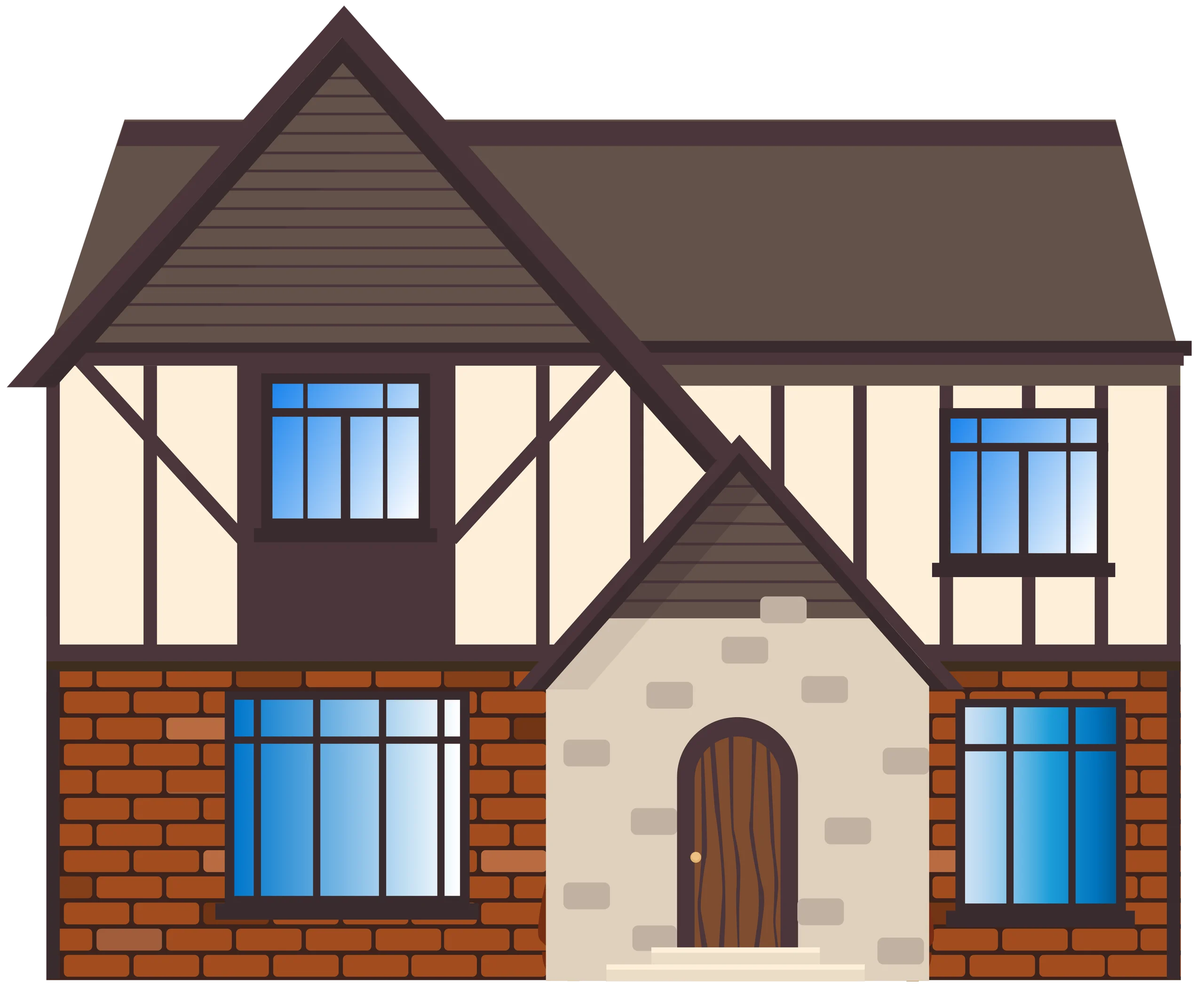 Charming Tudor-Style Half-Timbered House Architectural Clipart Design