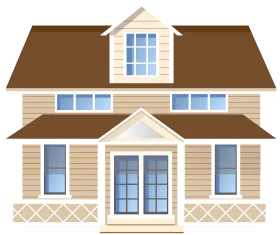 Charming Two-Story Suburban House Architectural Clipart Design with French Windows