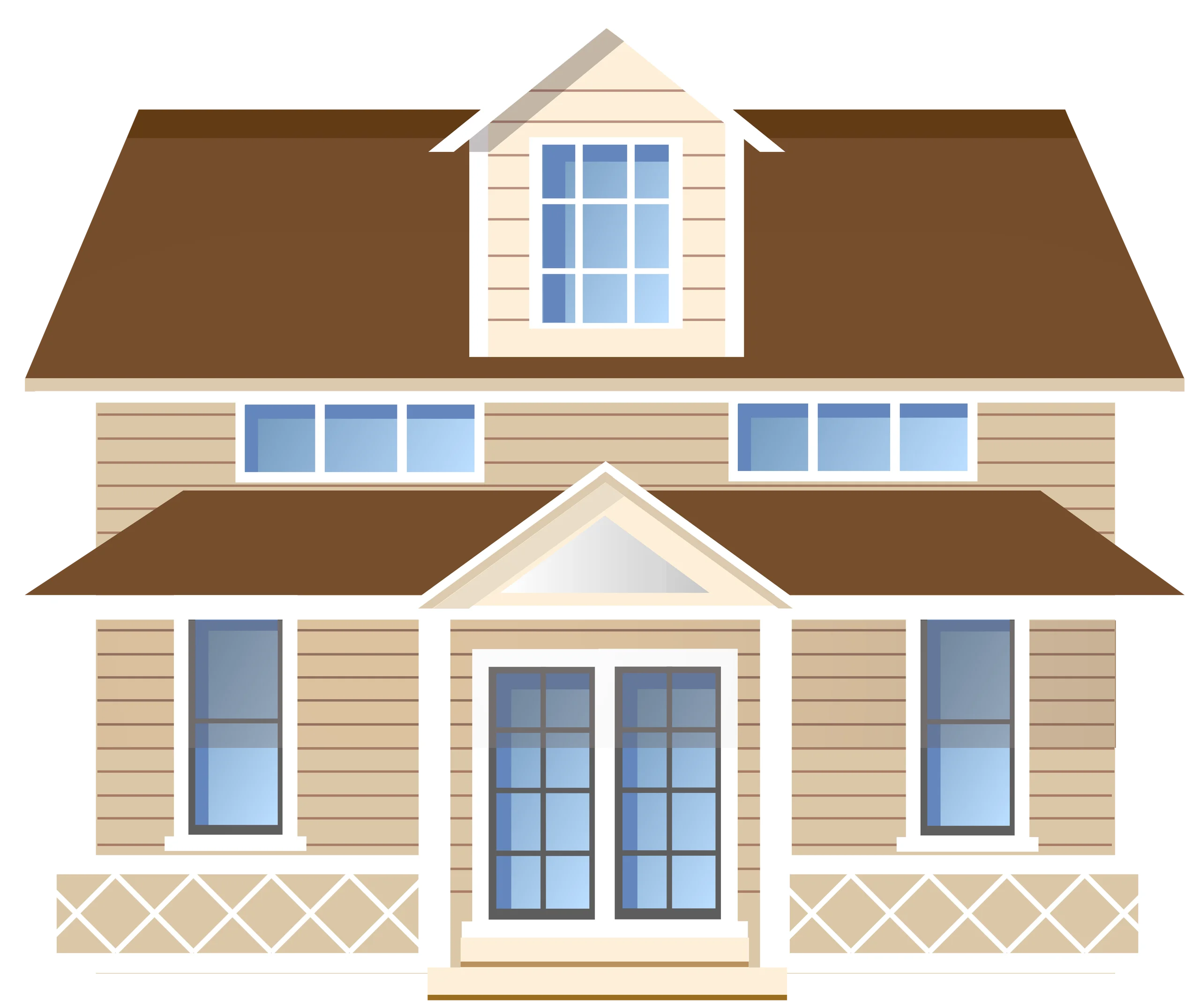 Charming Two-Story Suburban House Architectural Clipart Design with French Windows
