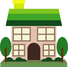 Charming Two-Story Suburban House Clipart with Symmetrical Design and Green Roof