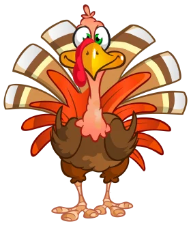 Cheerful Cartoon Turkey Clipart: A Festive Thanksgiving Illustration with Playful Charm