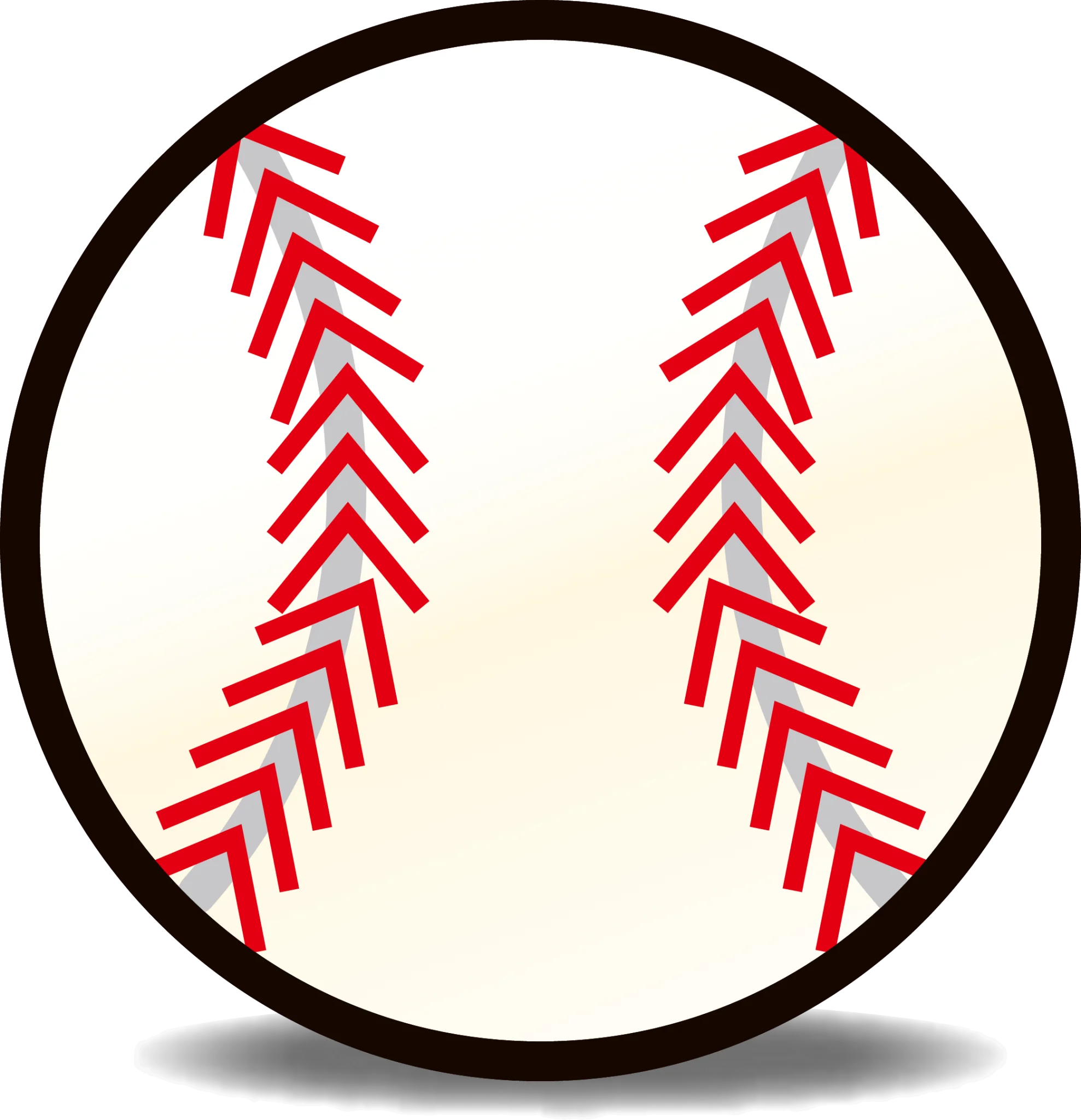 Classic Baseball Clipart Design with Stylized Red Stitching and Bold Outline