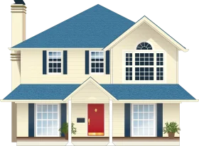 Classic Two-Story Suburban Family Home Illustration Clipart with Architectural Details