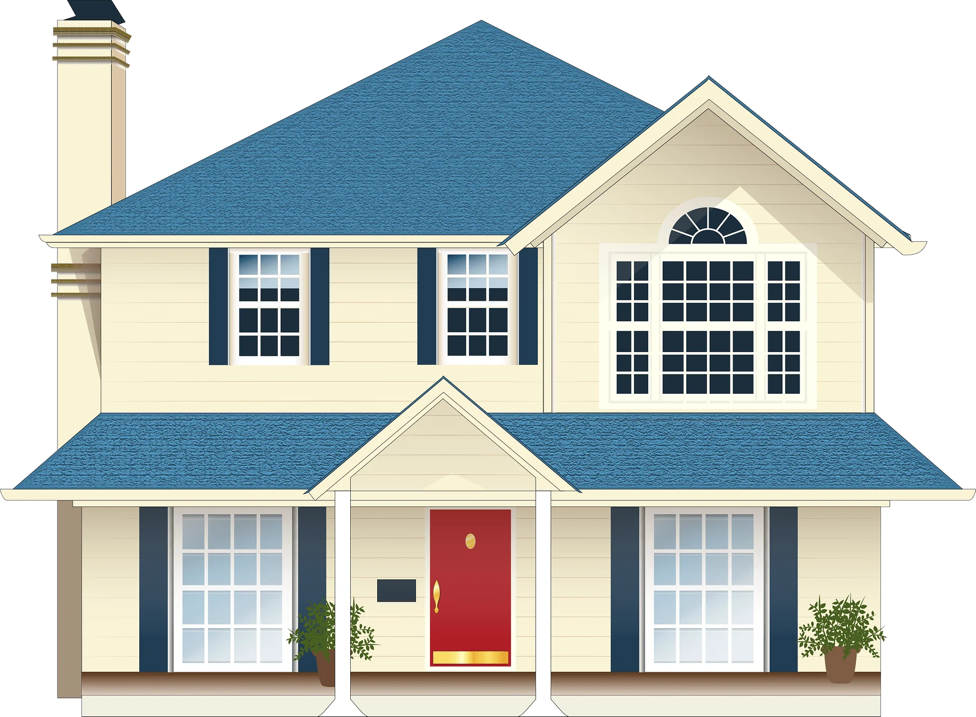 Classic Two-Story Suburban Family Home Illustration Clipart with Architectural Details