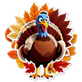 Festive Fall Turkey Clipart: A Whimsical Thanksgiving Character with Autumn Leaves