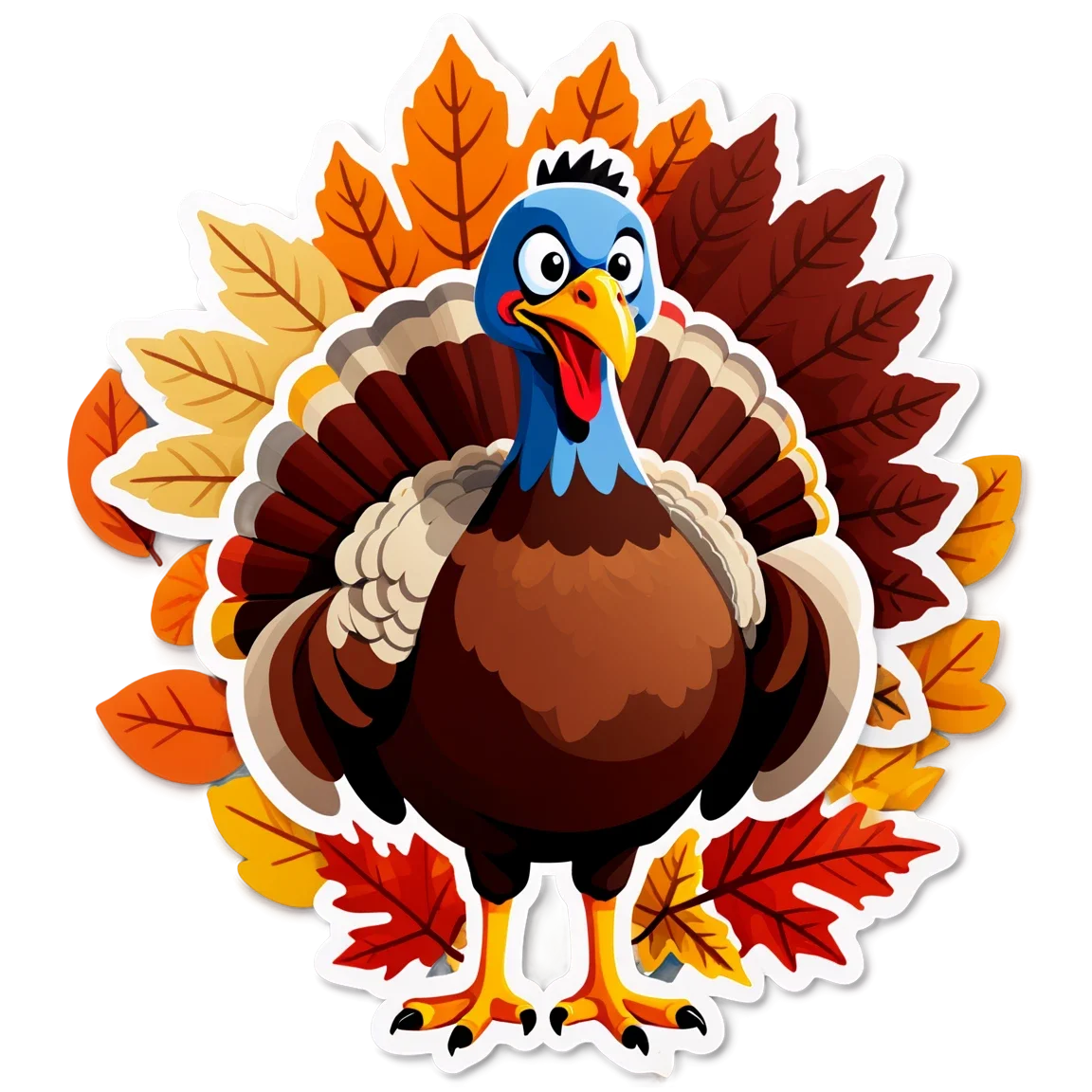 Festive Fall Turkey Clipart: A Whimsical Thanksgiving Character with Autumn Leaves