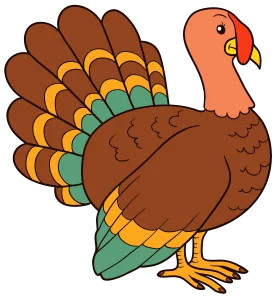 Festive Thanksgiving Turkey Clipart with Colorful Feathered Design and Whimsical Style