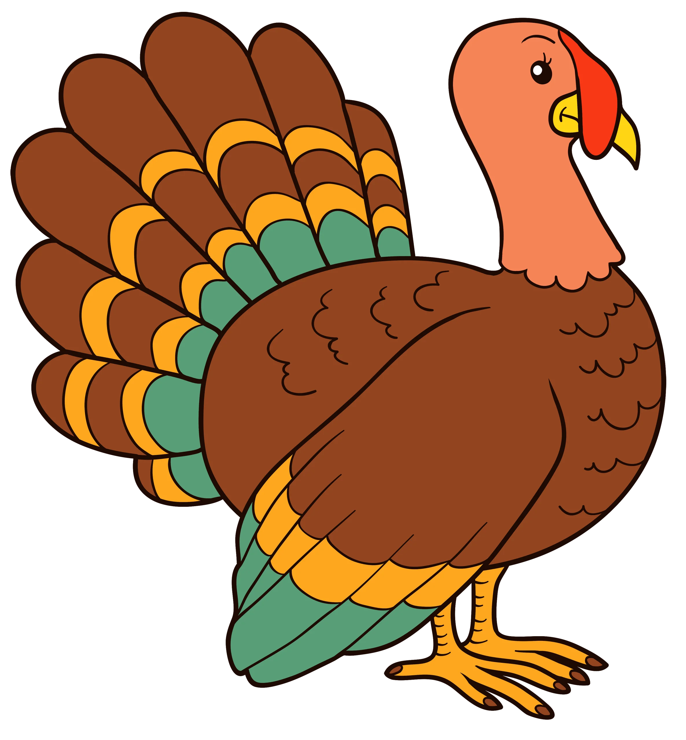 Festive Thanksgiving Turkey Clipart with Colorful Feathered Design and Whimsical Style