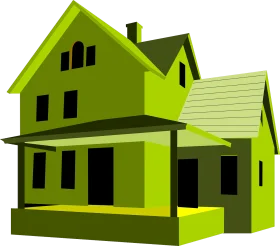 Lime Green Two-Story House Architectural Clipart Design with Geometric Angles