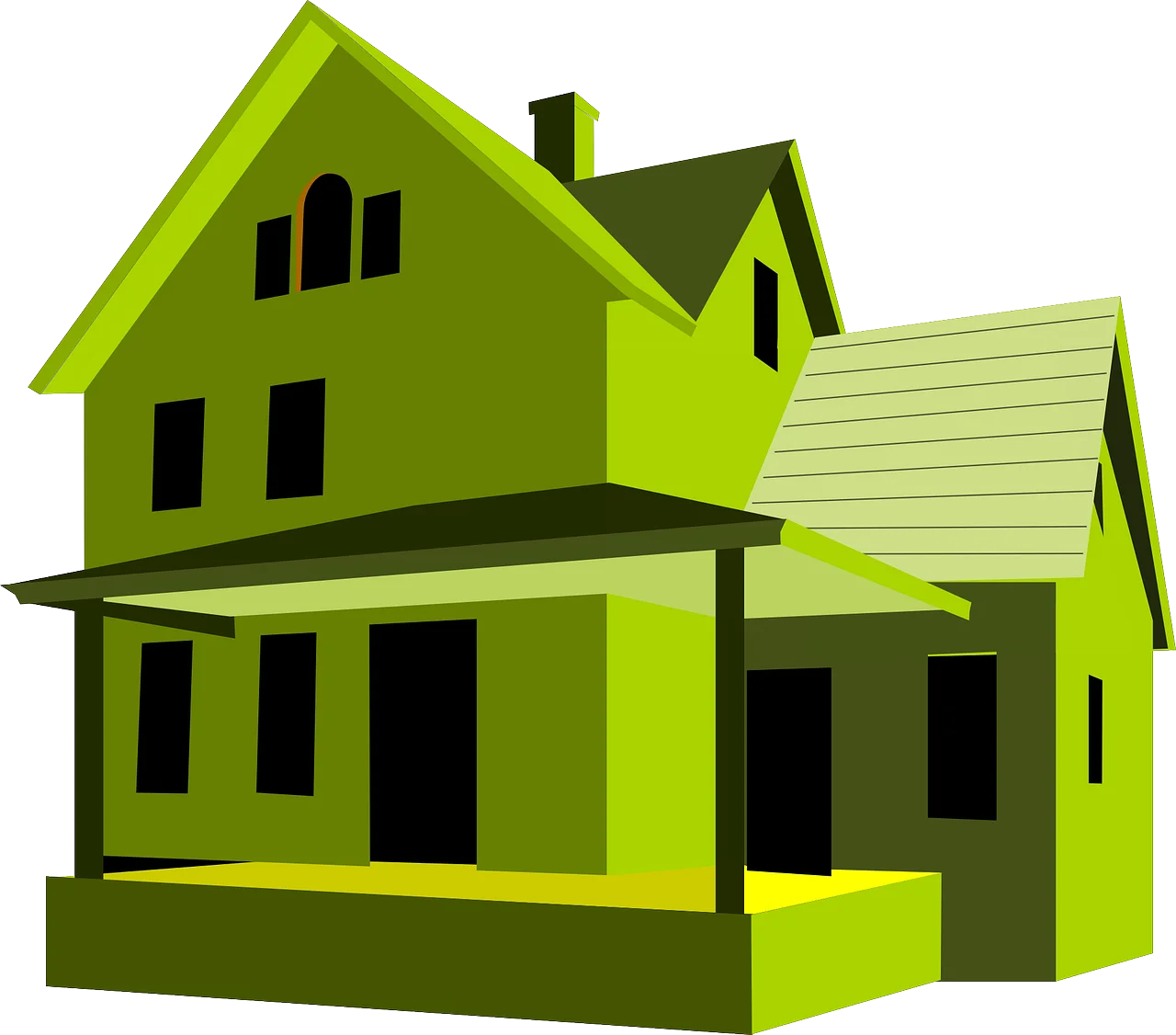 Lime Green Two-Story House Architectural Clipart Design with Geometric Angles