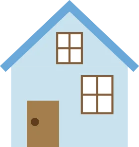 Simple Blue Two-Story House Clipart with Warm Brown Wooden Door