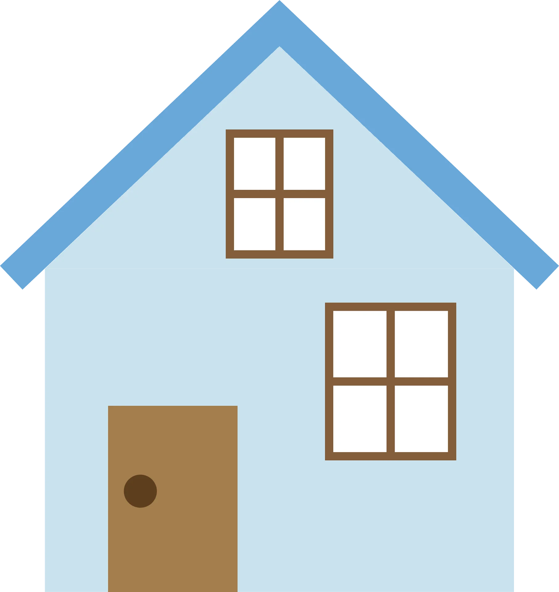 Simple Blue Two-Story House Clipart with Warm Brown Wooden Door