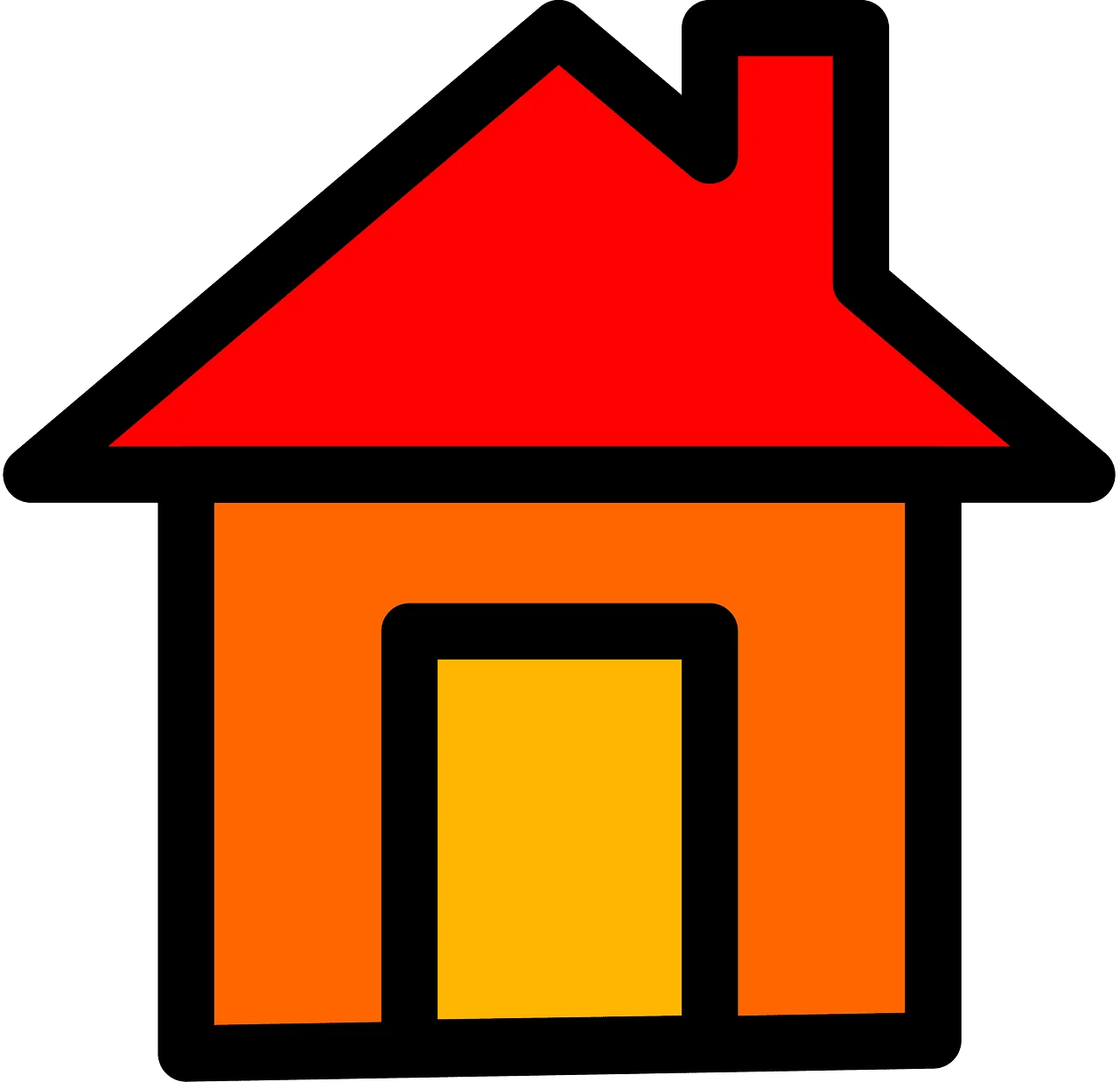 Simple House Clipart Illustration with Bold Red Roof and Warm Orange Walls