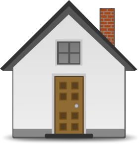 Simple Minimalist House Clipart Illustration with Warm Brown Door and Brick Chimney