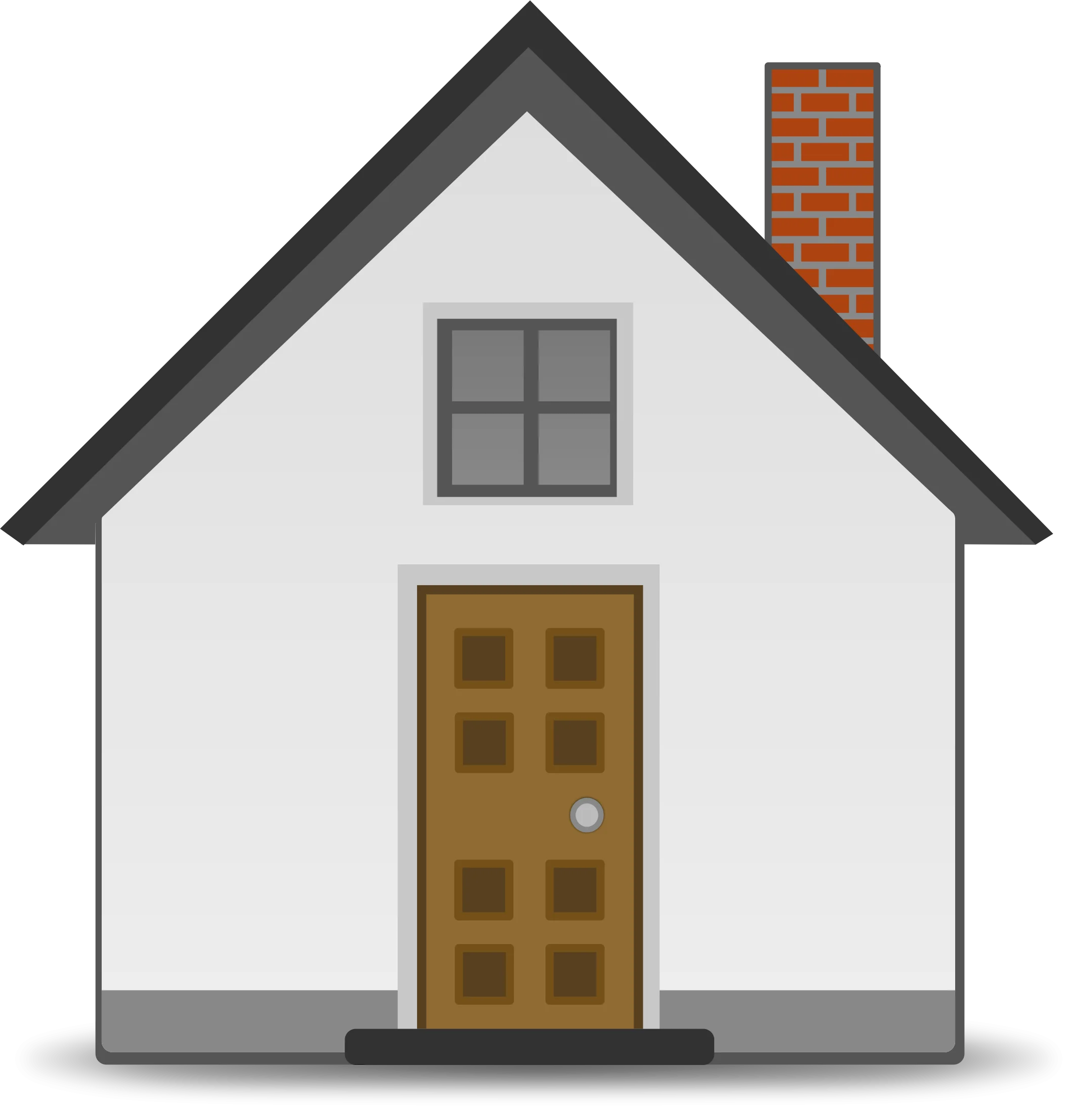 Simple Minimalist House Clipart Illustration with Warm Brown Door and Brick Chimney