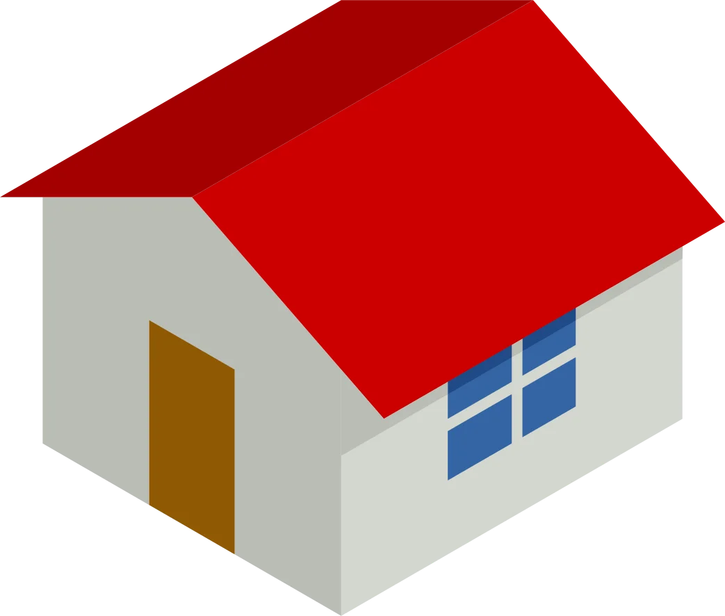 Simple Minimalist House Clipart with Red Roof and Blue Window Design