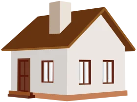 Simple Suburban Home Architectural Clipart with Brown Roof and White Walls