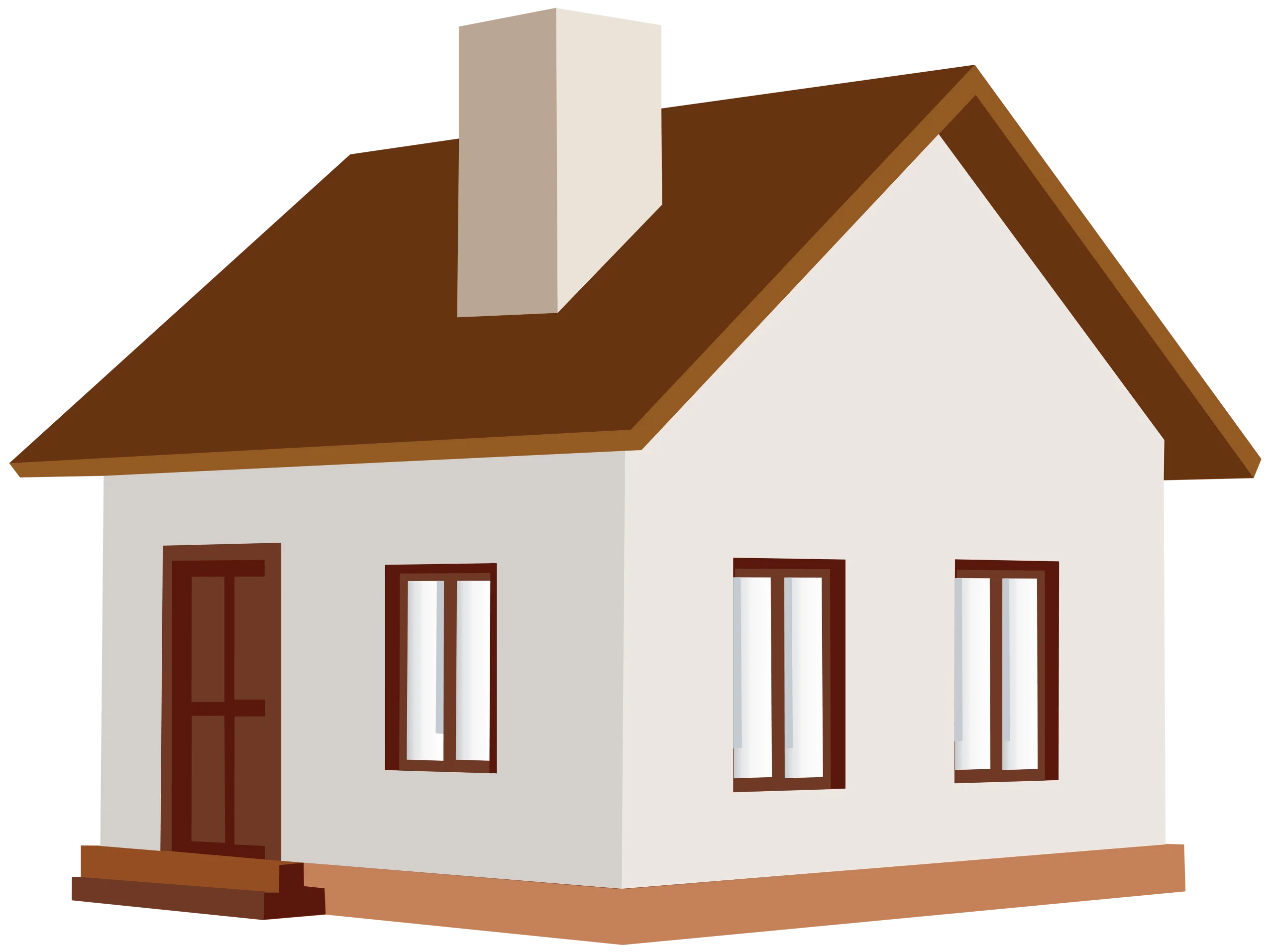 Simple Suburban Home Architectural Clipart with Brown Roof and White Walls