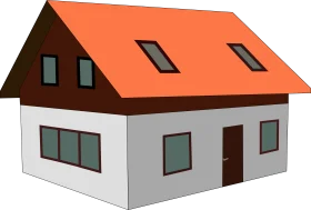 Simple Two-Story House Clipart Design with Warm Orange Roof and Gray Walls