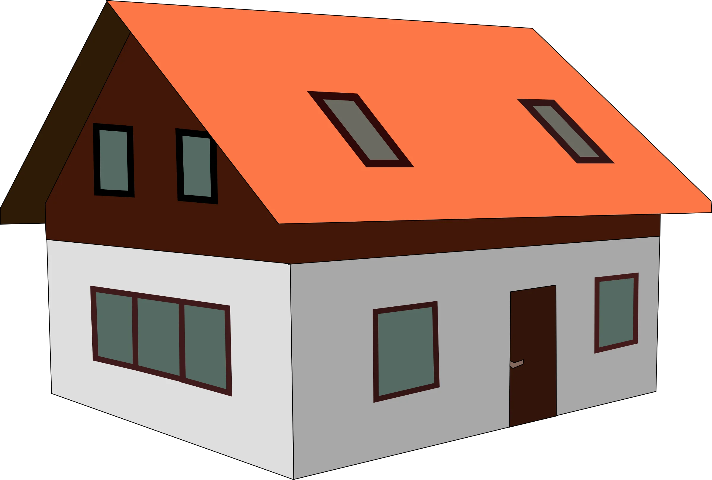 Simple Two-Story House Clipart Design with Warm Orange Roof and Gray Walls