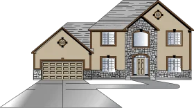 Two-Story Suburban Stone and Tan Residential House Architectural Clipart Design