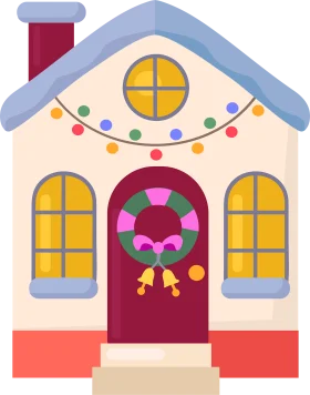 Whimsical Christmas Holiday House Clipart with Festive Decorations and Warm Glow