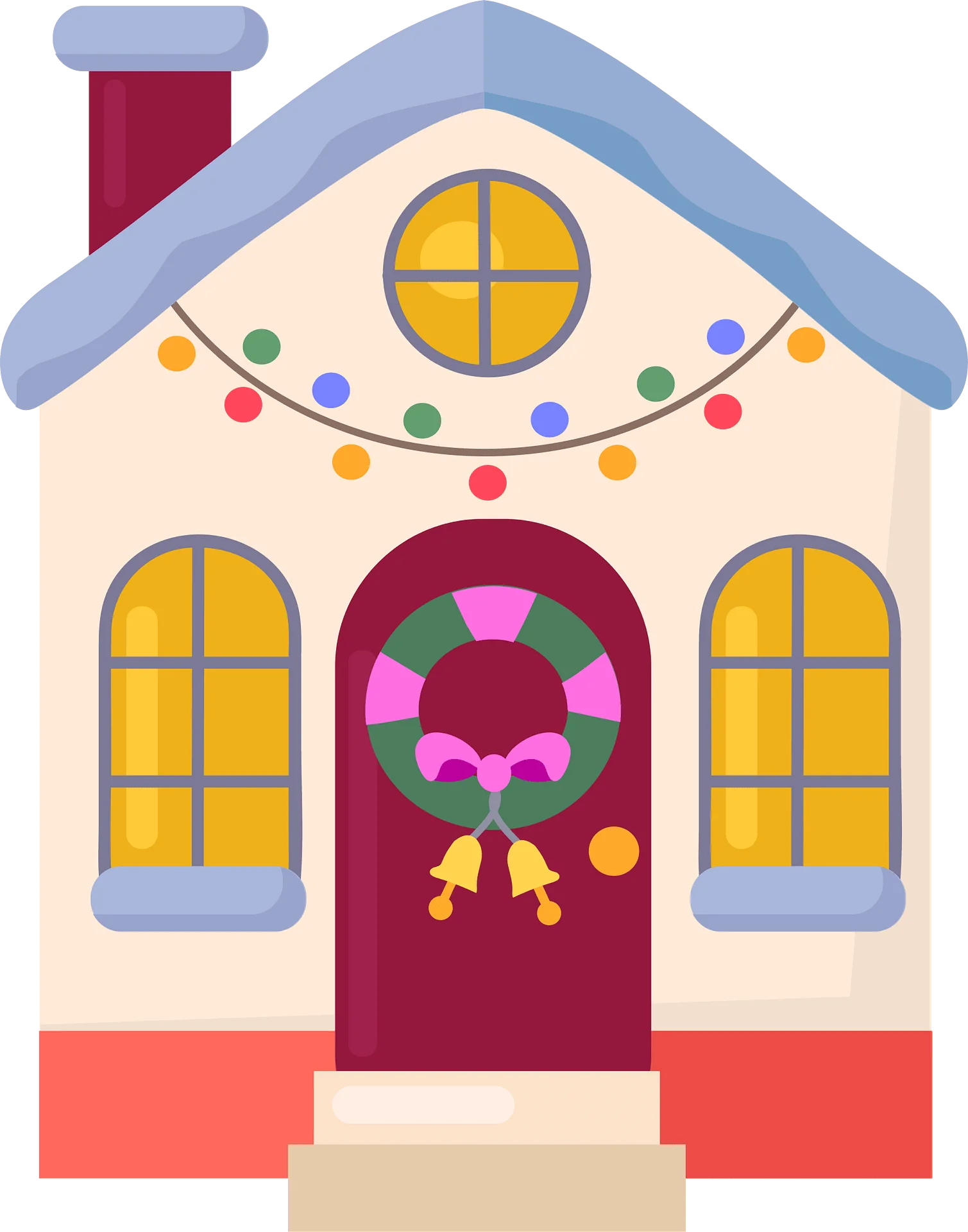 Whimsical Christmas Holiday House Clipart with Festive Decorations and Warm Glow