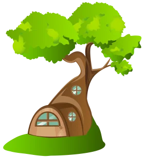 Whimsical Woodland Home Nestled Within a Charming Tree Trunk Clipart Illustration
