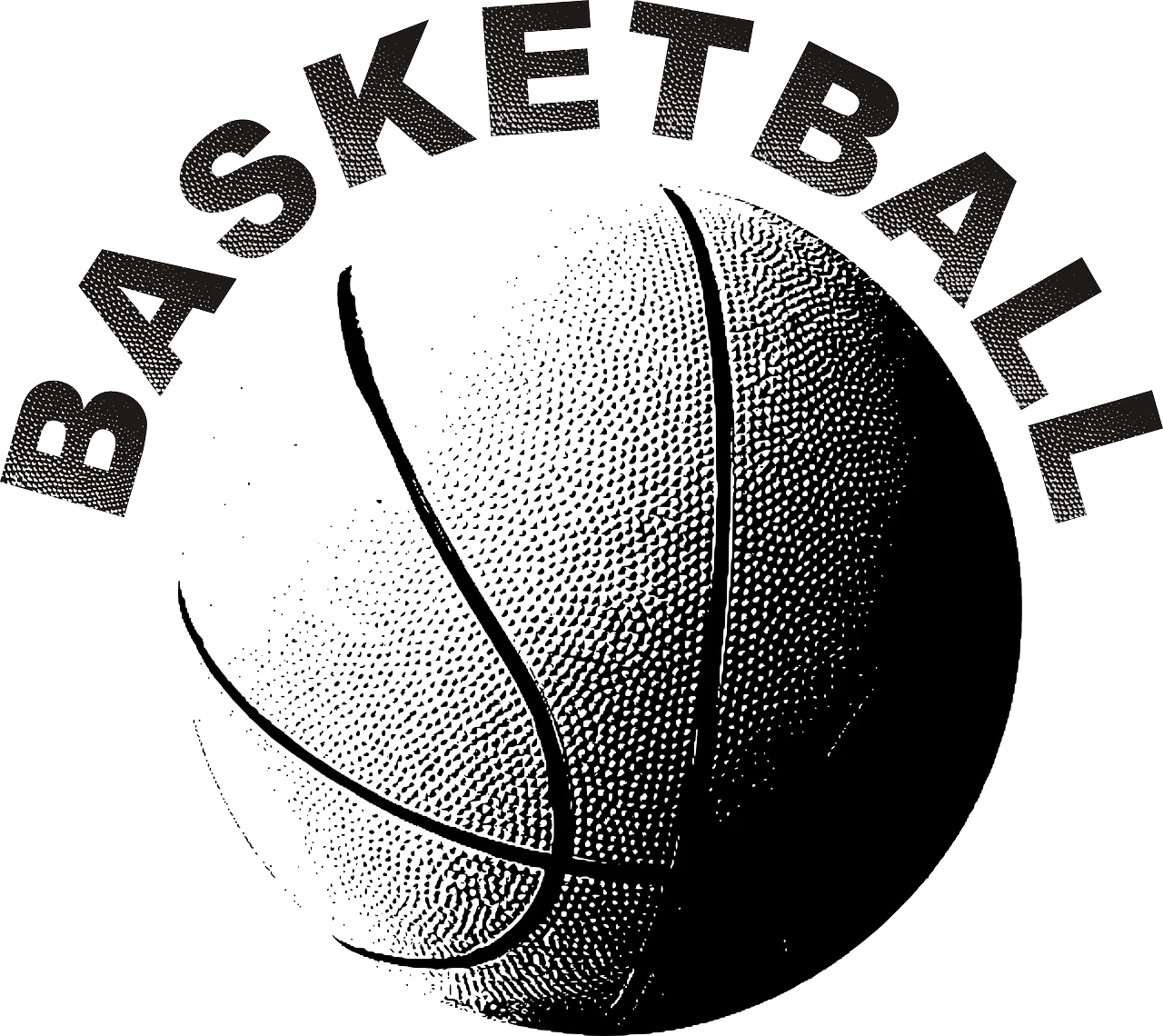 Classic Black and White Basketball Clipart Design with Bold Typography