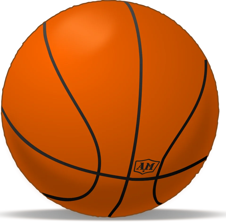 Realistic Orange Basketball Clipart with Sharp Black Seam Lines and Signature